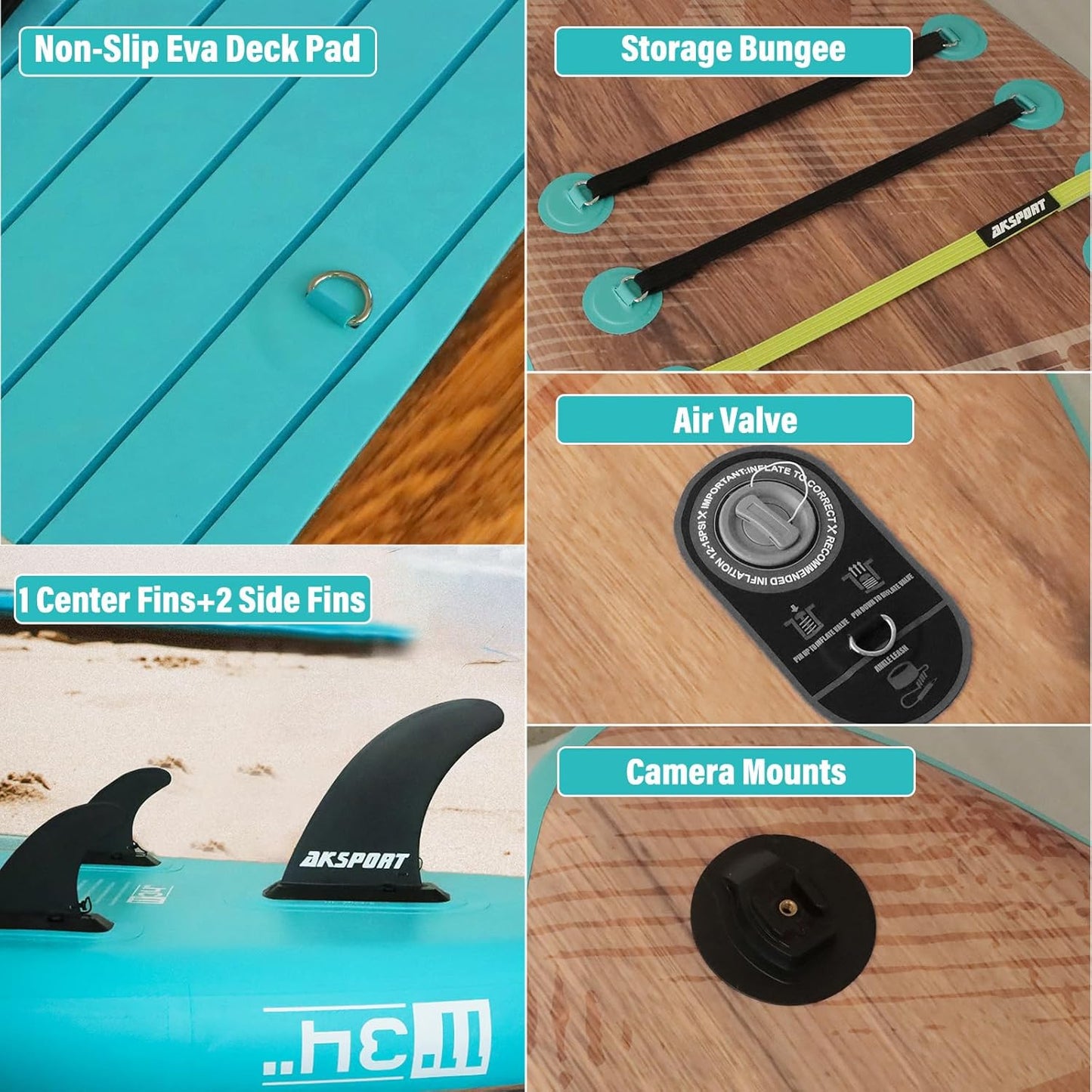 AKSPORT Opblaasbaar stand-up paddleboard, opblaasbaar SUP-board met alle accessoires, breed stabiel design, antislip deck, paddleboard voor jongeren en volwassenen