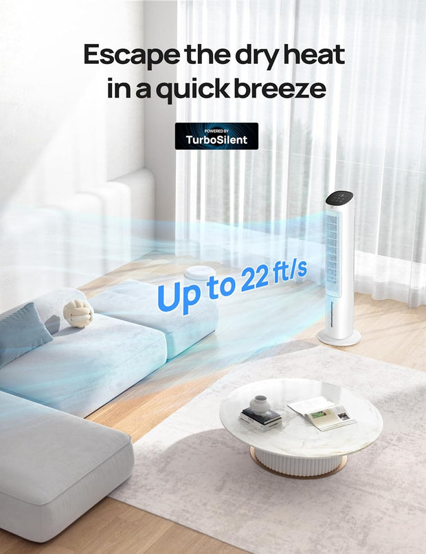 Luchtkoeler - Aircooler - Torenventilator - 40inch Ventilator - Verdampingskoeler - met Waterkoeling - Stil - 80° Draaifunctie - 3 modi - 4 Snelheden - Afstandsbediening - Wit