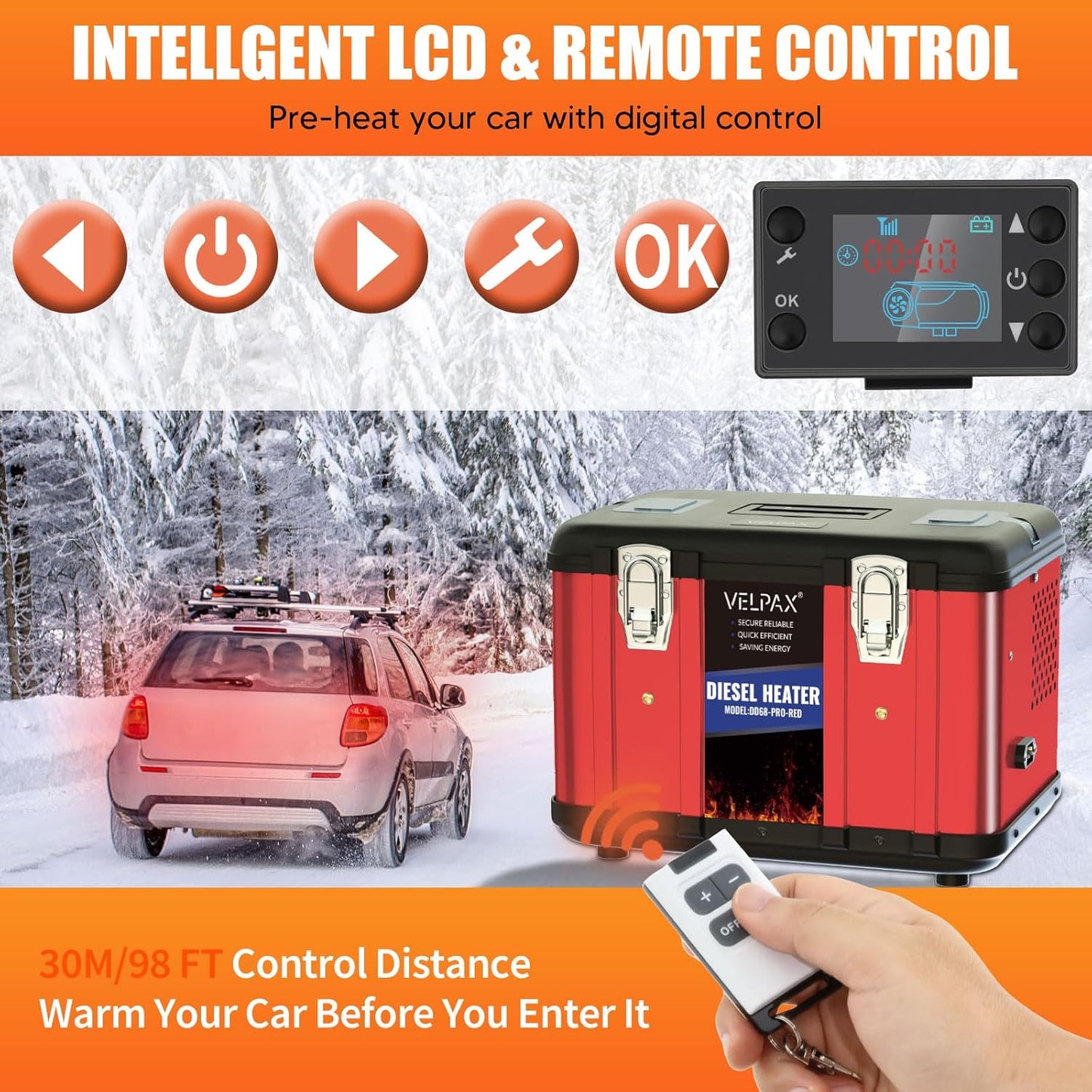 Diesel Heater, 12 V, 8 kW, Additional Heater, 0.16 - 0.62 L/h, Diesel Heater with LCD Display and Remote Control for Bus, Truck ( - QUORE