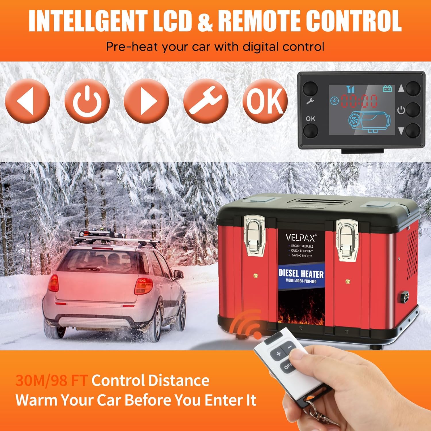 Diesel Heater, 12 V, 8 kW, Additional Heater, 0.16 - 0.62 L/h, Diesel Heater with LCD Display and Remote Control for Bus, Truck ( - QUORE
