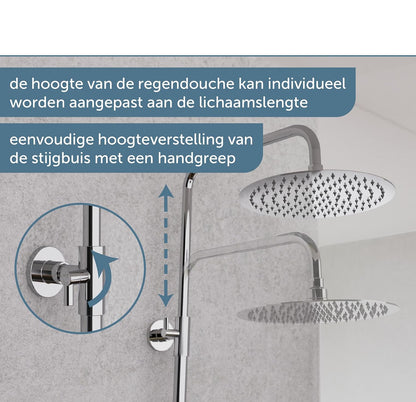 Douche Systeem – Douche Set – Regendouche – Thermostaatkraan – Handdouche – 25 cm Regendouchekop – Waterbesparend Chroom