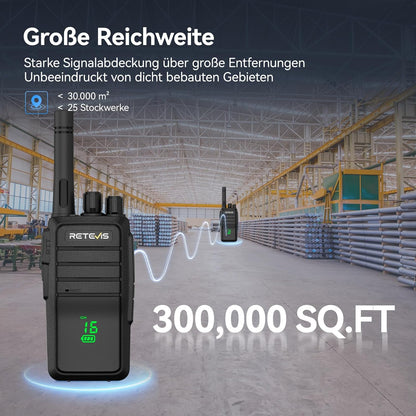 Retevis RT21H Walkie Talkies, IP54 waterbestendige portofoon, robuust, onzichtbaar scherm, USB-C-oplaadfunctie, PMR446, gebruiksvriendelijke portofoons met groot bereik voor fabrieken en de bouwsector