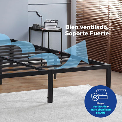 Olee sleep 45 cm stabiel stalen bed/stalen lattenrooster/anti-slip ondersteuning/matrasonderbouw/metalen bed/bedframe/bed / 160 x 200 cm/Queen/zwart/metaal