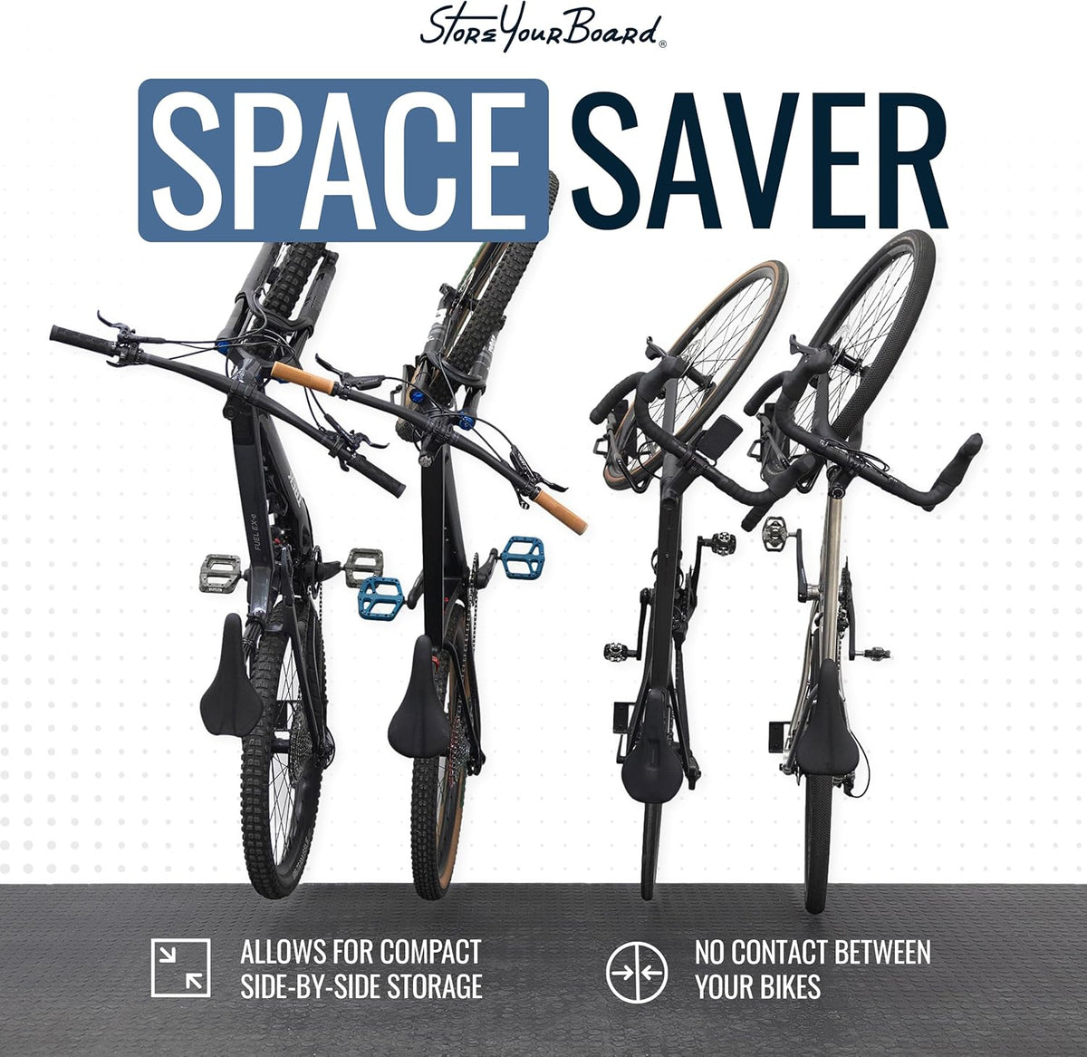 StoreYourBoard SwivelStow Road & Gravel fietsenstalling, 2-pack, geen lift draaibare fiets wandmontage, zware garage fietsenrek, patent aangevraagd