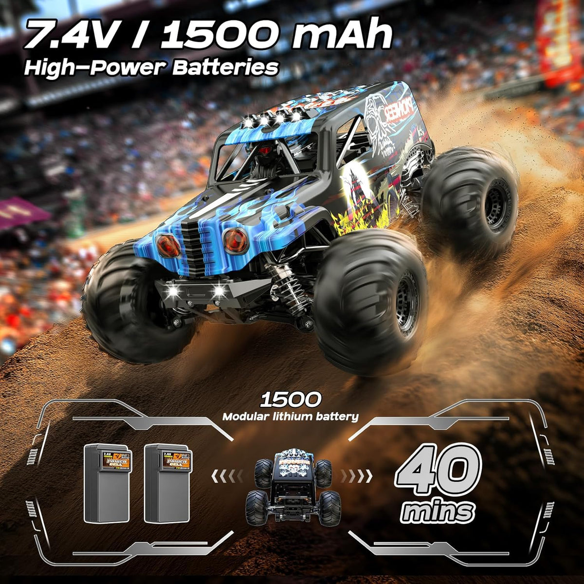 1/14 Brushless RC Auto – RC Wagen – RC Truck – RC Voertuig – RC Rallyauto – 4WD Vierwielaandrijving – Hydraulische Metalen Schokdempers – Max Snelheid 70 km/u – Dual 2S LiPo Batterijen – Blauw - QUORE