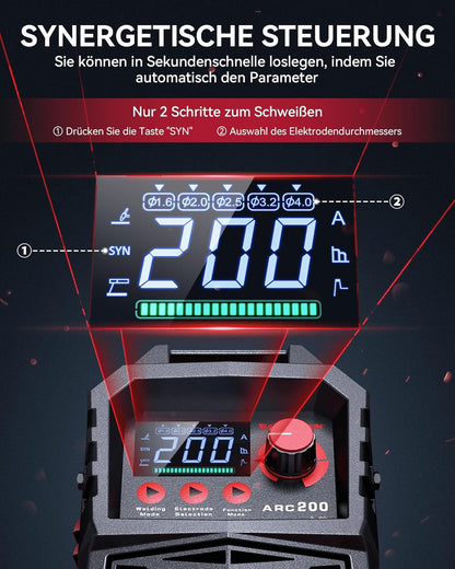 ARCCAPTAIN ARC 200 Lasapparaat: 200A IGBT DC lasapparaat met LED-display, synergetische bediening, lift TIG draagbaar compact elektroden lasapparaat