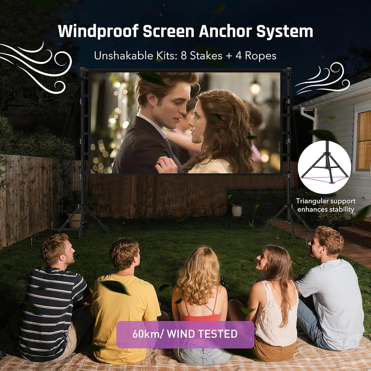 Draagbaar projectorscherm met standaard 120 Inch, LEORFI Movie Projector Scherm en standaard Pull Down 16:9 4K Full HD, Outdoor Indoor Projectiescherm, Ondersteuning In hoogte verstelbaar voor Office