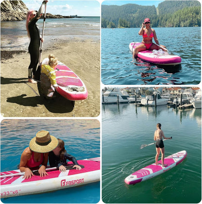 FBSPORT Opblaasbaar stand-up-paddleboard, stand-up paddleboard, 15 cm dik, surfplankkit met verstelbare aluminium SUP-peddel + handpomp