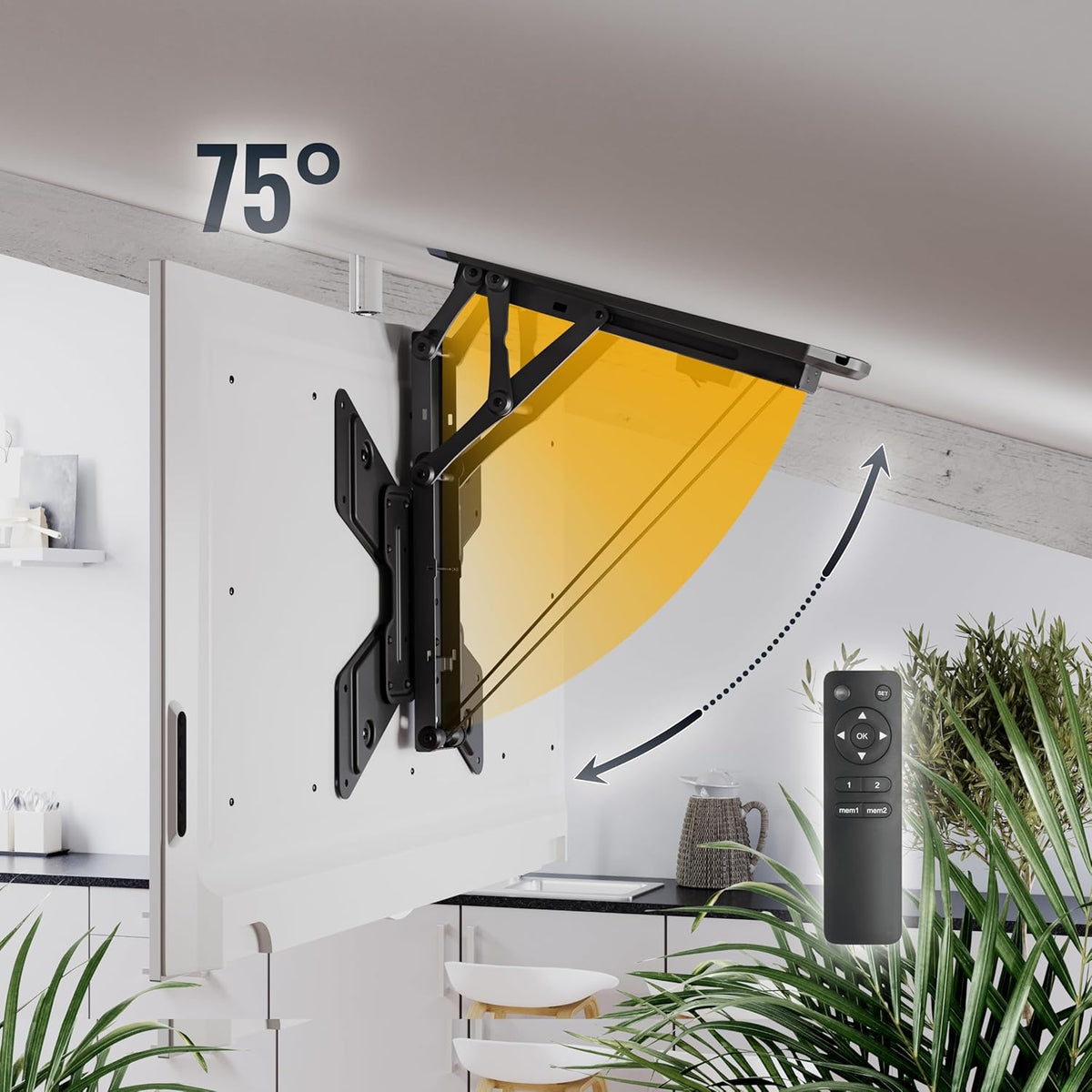 RICOO TV plafondhouder, elektrisch, inklapbaar, voor 23-55 inch, universele tv-beugel plafond SE0544, tv-houder, tv-lift, plafondhouder voor televisies tot 30 kg met max. VESA 400 x 400 mm