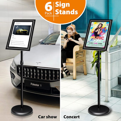 6-pack verstelbare bordhouder A4 aluminium postermenustandaard voor poster, menu, advertenties, verkoop, mededelingen, bewegwijzering (zwart, 6-pack)
