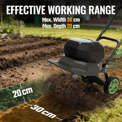 WORKPRO X Elektrische tuinfrees, draadloos, 40 V, werk 30 cm x 20 cm, dubbele accu 4000 mAh, inklapbaar stuur, wielen in 4 standen verstelbaar, compact en stil, voor tuin, moestuin en boomgaard