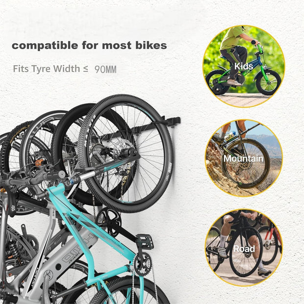 Fietsenrek - Fietsstandaard - Fietshouder - Fietshaak - voor 6 Fietsen  - Verstelbare Haken - Organisatieoplossing - voor Thuis - Garage - 160 x 18 x 10.5 cm -  Zwart