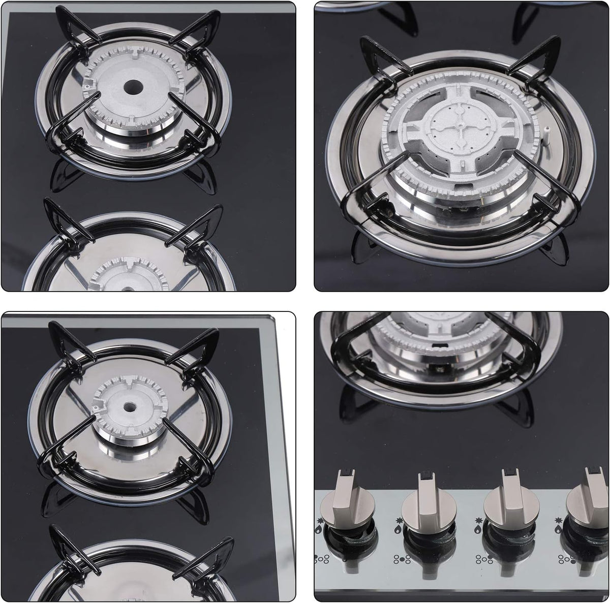5 Burner Gas Hob Cast Iron Hob Lpg Ng Hob + Stainless Steel Water Bowl Kitchen Appliance Tempered Glass Top Built in for a Variety of Kitchen Cooks Automatic Pulse Ignition - QUORE
