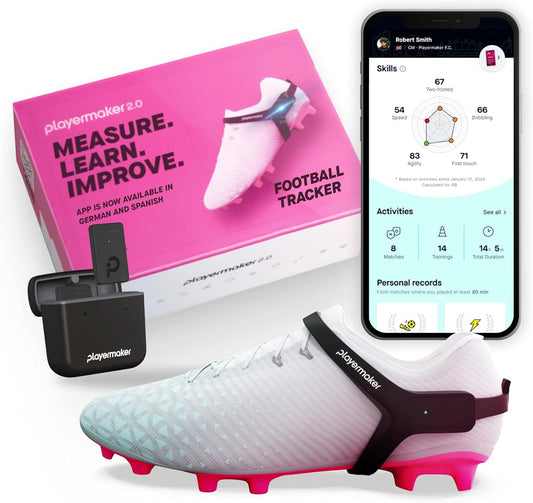 Playermaker Smart Football Tracker for Cleats, 25+ Technical & Physical Football Training Metrics, 12 Month Access to Playermaker Technology App Included, Next-Level Precision Beyond GPS Trackers