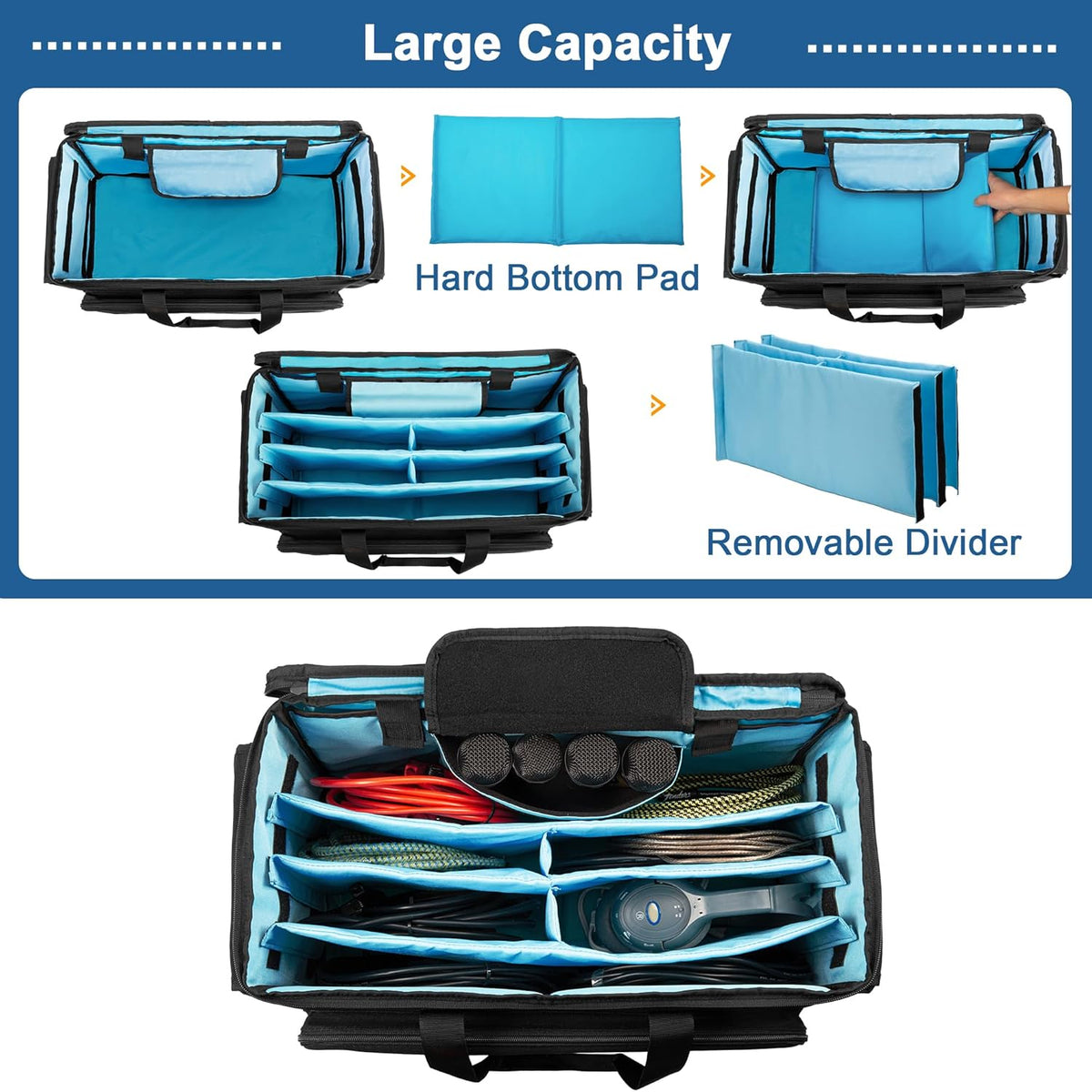Rolling DJ Kabeltas – DJ Tas – Kabel Organizer – Gig Bag – Muziek Tas – Ruime Opbergruimte – Verwijderbare Trolley & Divider
