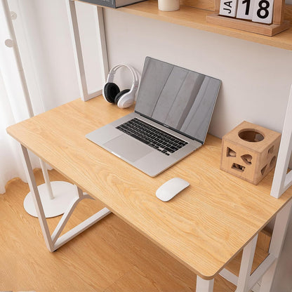 Modern bureau, 100 x 50 cm, eikenstijl, planken met dubbele niveaus, anti-val en stabiliserende Y-structuur, studentenbureau met veilige rand