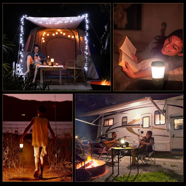 Campinglamp - Kampeerlamp - LED-lantaarn - Dimbare - Draagbare - met 4 Li-Ion Batterij - Oplaadbare Zaklamp - voor Buiten - Camping - Noodsituatie - 2700K-5000K - 800Lm - 3.7V - 44.4W/u - Zwart