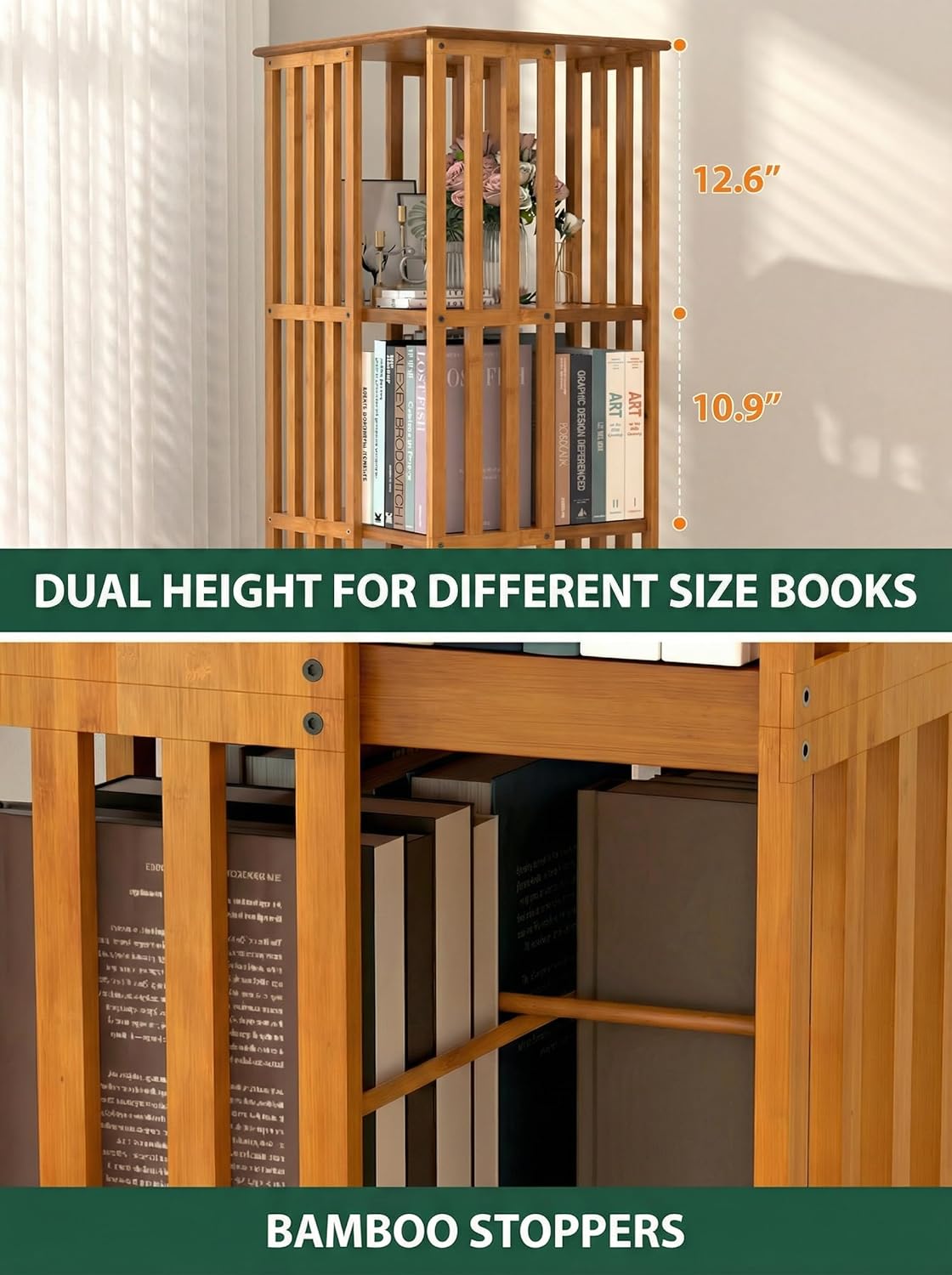 Draaibare Boekenkast – Rotatie Kast – Swivel Boekenkast – Boekenplank – Opbergkast – 360° Draaiend – Hoog 190cm – Ruimtebesparend Bamboe