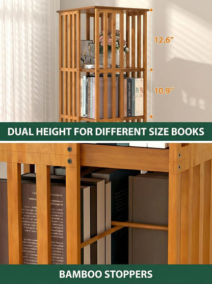Draaibare Boekenkast – Rotatie Kast – Swivel Boekenkast – Boekenplank – Opbergkast – 360° Draaiend – Hoog 190cm – Ruimtebesparend Bamboe