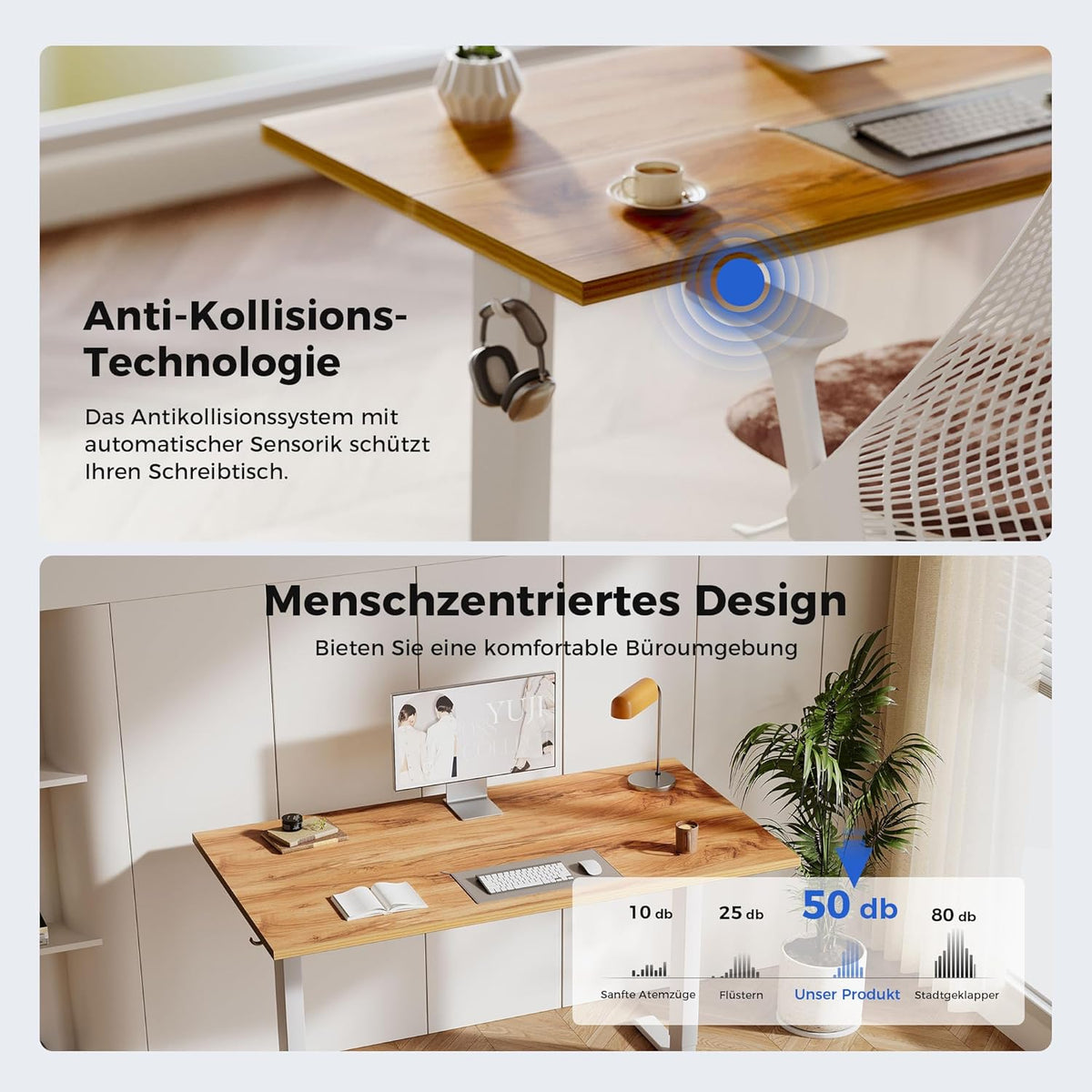 Agilestic In hoogte verstelbaar bureau 140 x 60 cm, stabiel bureau met elektrische hoogteverstelling en handmatige bediening met geheugen, ergonomisch bureau om staand of zittend te werken, lichtbruin