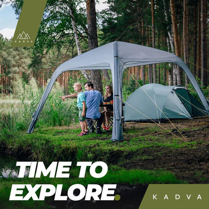 AIRcamp Base Tent, overkapping, waterdicht, 1000 mm, gelijmde naden, tunnelconstructie, 3 opblaasbare bogen, afmetingen 350 x 350 x 210 cm, inclusief pomp UPF 50+ haken, kleur groen