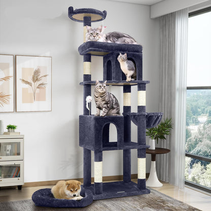 Krabpaal – Kattenboom – Kattenhuis – Kattenmeubel – Krabtoren – 183 cm Hoog – Geschikt Voor Grote Katten 3-5 Stuks – Steviele Basis Met Gevoerd Platform En Zitstang