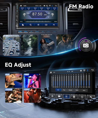 VECHTEL Autoradio, 2 Din met draadloze Carplay Android auto, 7 inch IPS HD touchscreen, autoradio, ondersteuning bluetooth, FM-radio, USB/TF/AUX spiegellink, achteruitrijcamera, afstandsbediening