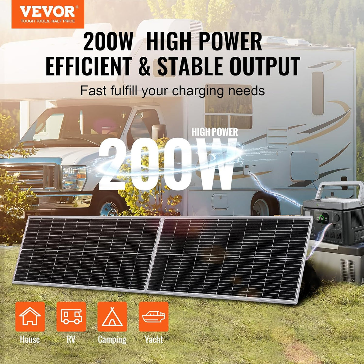 VEVOR 200 W solar panel, set of 2 12 V monocrystalline solar panel plus charge controller, 16.66 A solar installation, conversion rate of 23%, compatible with AGM, gel, FLD, LI batteries, ideal