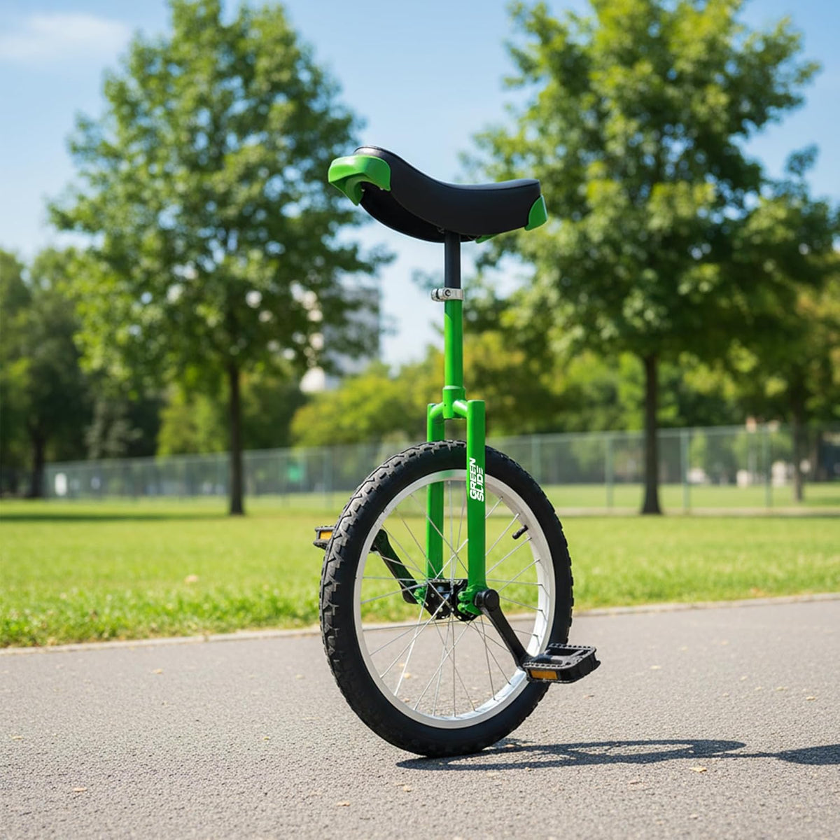 Green Slide Monocycle 20 inch Edge Range Green, Freestyle (vierkante vork Tricks), aluminium velg, zadelgreep
