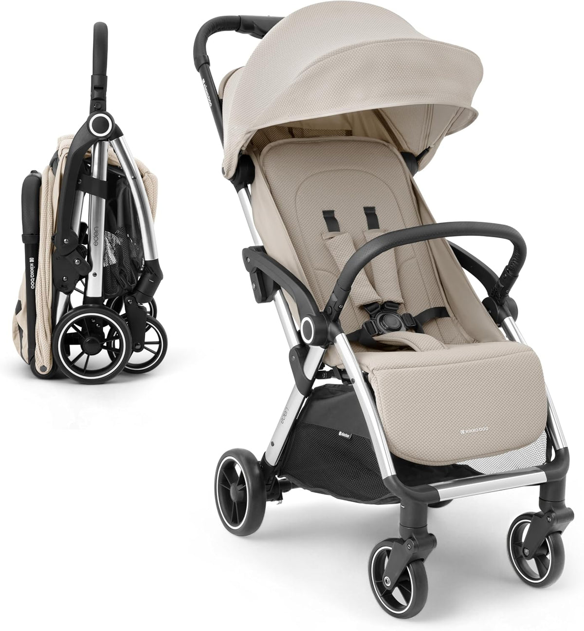KikkaBoo EDEN Buggy, kinderwagen tot 22 kg, automatisch vouwen, kantelpositie, ultralicht, compact, beige
