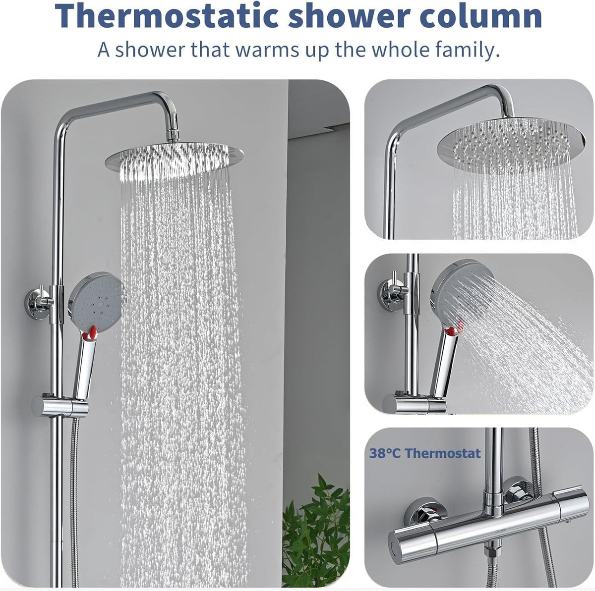Doucheset – Douchesysteem – Regendouche – Handdouche – Thermostaatkraan – RVS 25 cm Regendouche – 3 Straalsoorten Handdouche – Verstelbare Douchestang
