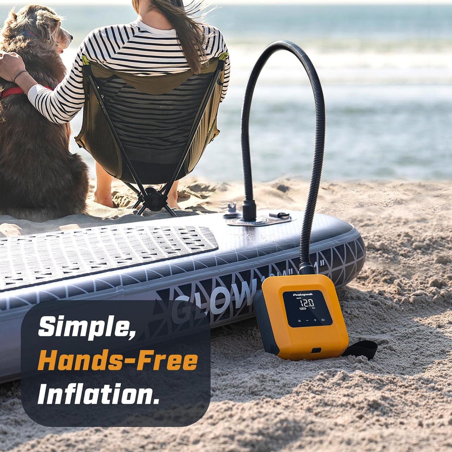 Peakspeak 20 PSI elektrische peddelboardpomp S1 – draagbare SUP-luchtpomp, oplaadbare batterijvoeding, intelligente inflatie en deflatie, auto-off voor SUP-boards, boten, kajaks en tenten