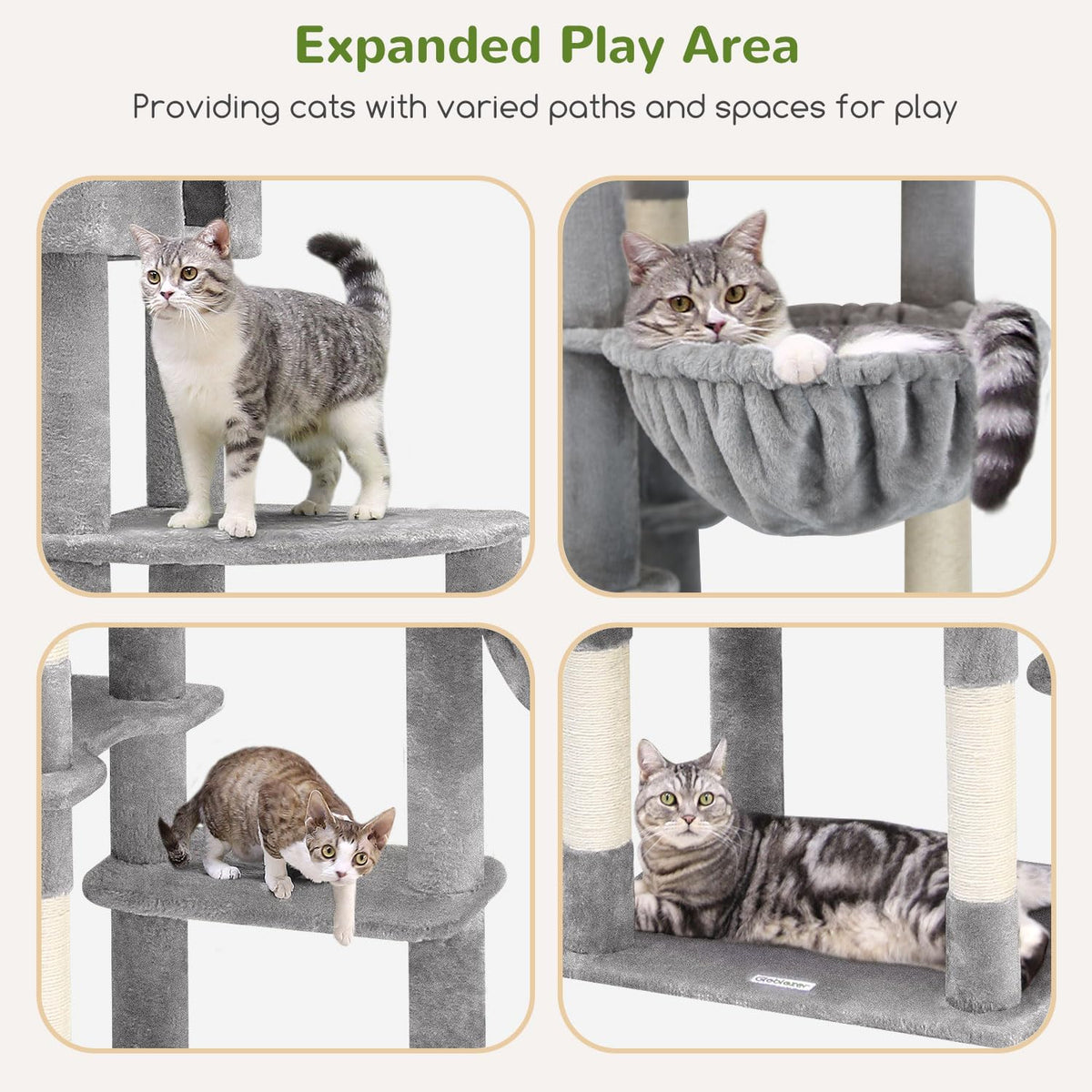 Kattenboom XXL – Krabpaal – Kattentoren – Kattenhuis – Kattenmeubel – 213 cm Hoogte – Ruim Platform – Gevoerde Zitstang – Lichtgrijs