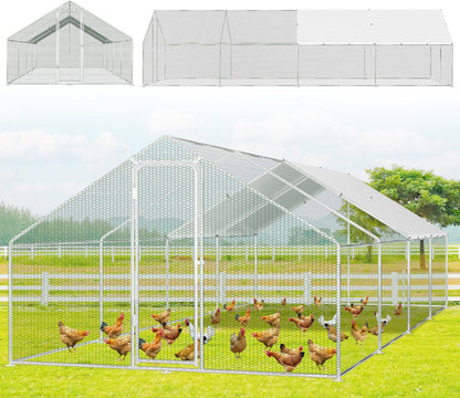 Free Run Chicken Coop 3 x 8 x 2 m Metal Cage for Small Animals with Safety Lock and Waterproof Chicken Spout, Outdoor Run for Chickens, Bird Cage, Plants