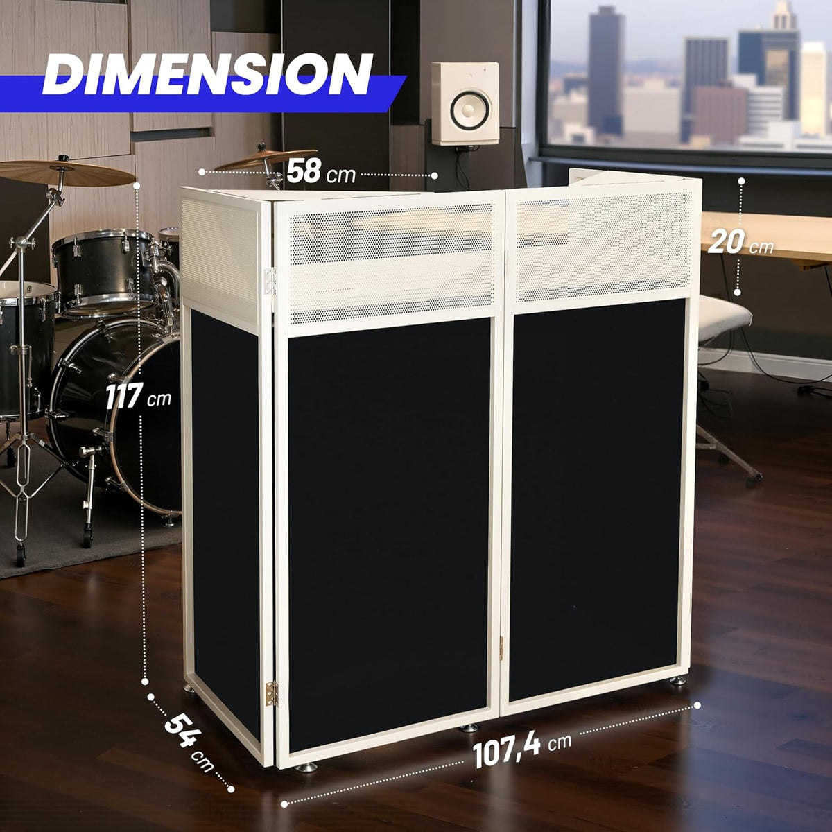Opvouwbare DJ-Tafel – DJ-Booth – DJ-Stand – DJ-Meubel – Wit – 104 x 52 cm Werkblad – Kabelopeningen En Verborgen Kanalen