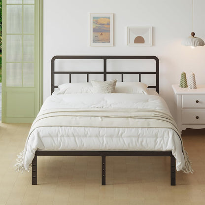 Lutown-Teen Metalen Bed Frame 135 x 190 cm met Gebogen Hoofdbord, Hoogte 36cm, Bedframe 135x190 met Lattenbodem Van Metaal, Opbergruimte onder het bed, Eenvoudige Montage, Zwart