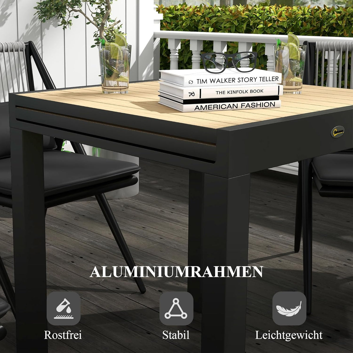Outsunny Garden Table, Dining Table for 6 People, Patio Table, Expandable Balcony Table, 70 kg Load Capacity Aluminium, Yellow, 81/162 x 80 x 75 cm - QUORE