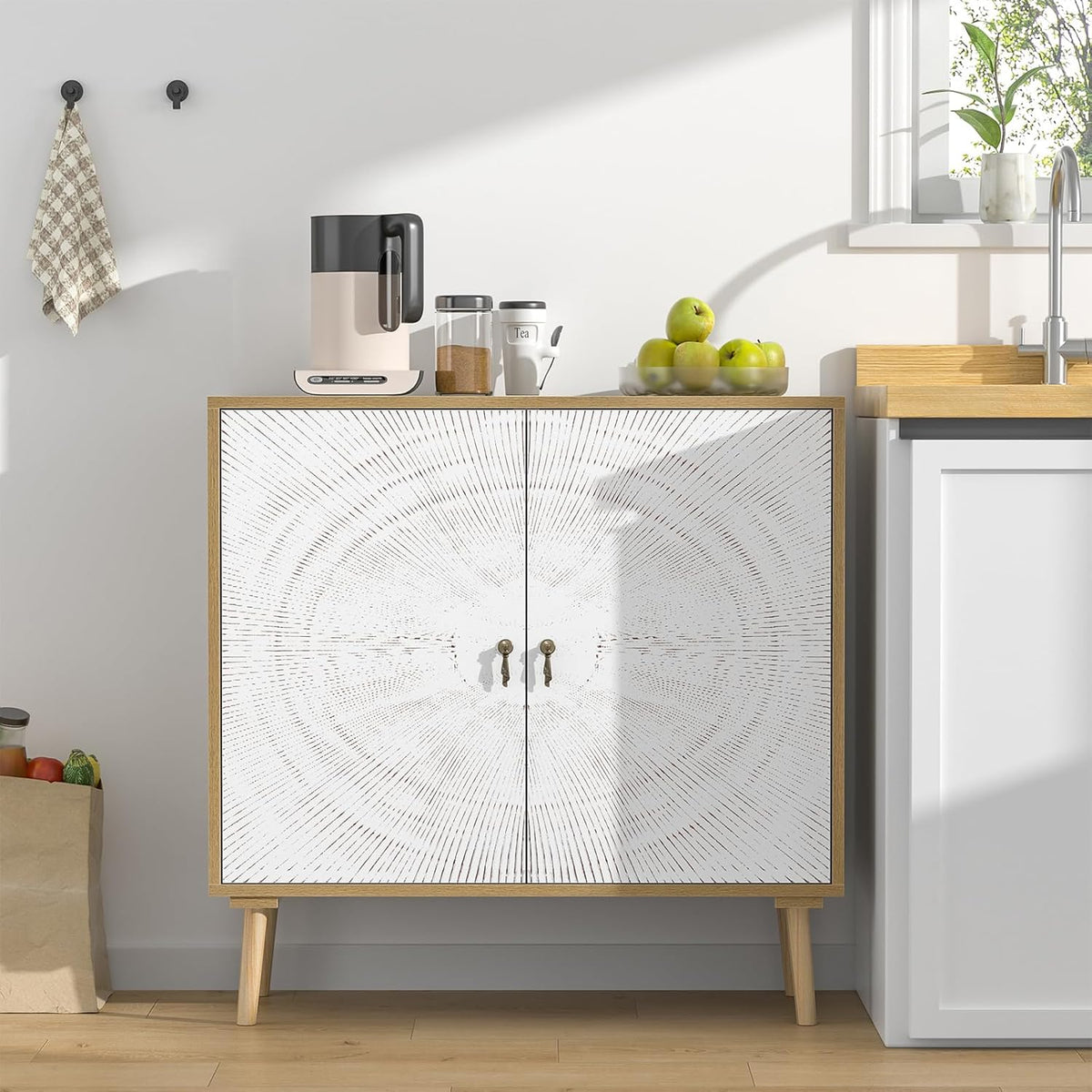 Dressoir gesneden keukenkast, vintage buffetkast, houten opbergkast met verstelbare plank, poten van massief hout, voor woonkamer, keuken, eetkamer, 80 x 35 x 80 cm