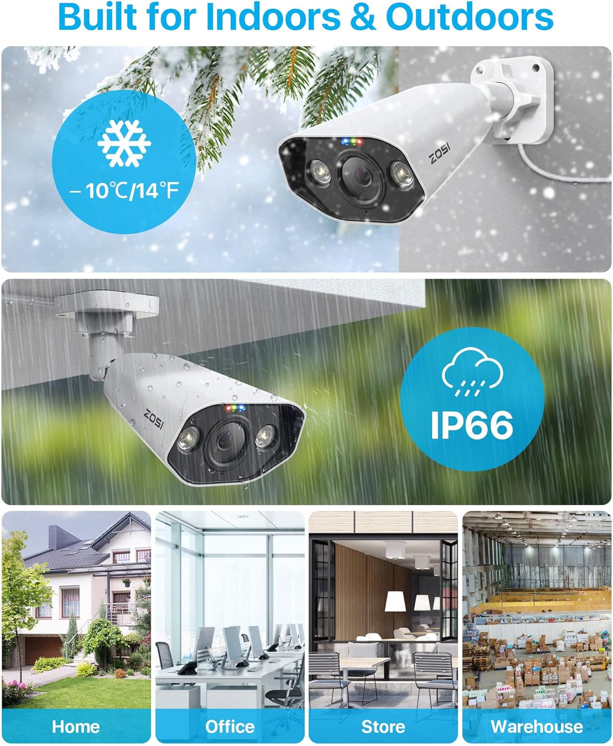 ZOSI 4K PoE Bewakingscamera Set met 8CH 2TB HDD NVR en 4X 8MP Outdoor PoE IP-Camera, Personenherkenning, Kleur Nachtzicht, Schijnwerper Buiten Smart Videobewakingssysteem