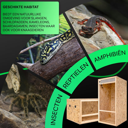 ITA Hoog Terrarium 60x120x60 cm met Frontventilatie & Ingebouwde Hygrometer - Houten terrarium van OSB-3 platen - Voor reptielen, slangen, amfibieën - EU Product, FSC gecertificeerd