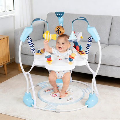 JP2401 Baby Activity Center 3-in-1 Baby Activity Center with 360° Rotating Seat, Music, Lighting, 3 Adjustable Heights, Children's Activity Bridge for More - QUORE