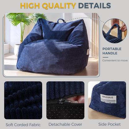 MAXYOYO Bean bag for adults, Corduroy bean bag with foam padding included, Lazy chair in the living room with handle for gaming, reading and relaxing