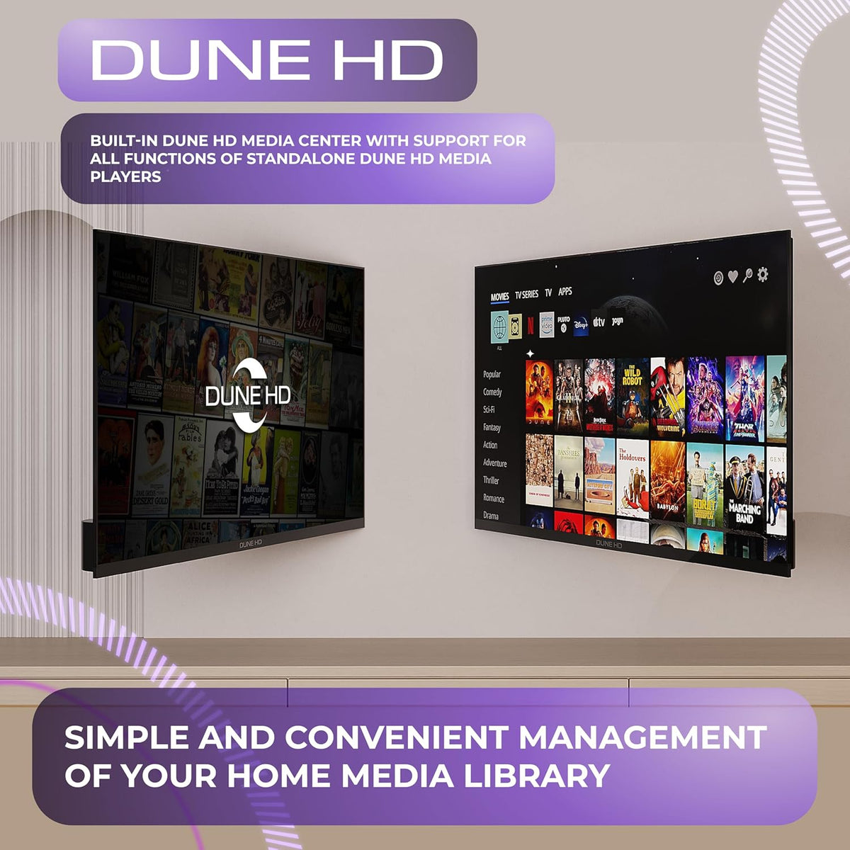 Dune HD Smart TV 55" (2026), QLED 4K UHD Quantum Dots, HDR10 HLG, Whale OS Android, 2+16, drievoudige tuner DVB-T/T2/S/S2/C + analoge tv, spraakassistent, AirPlay, Miracast (55, Inch)