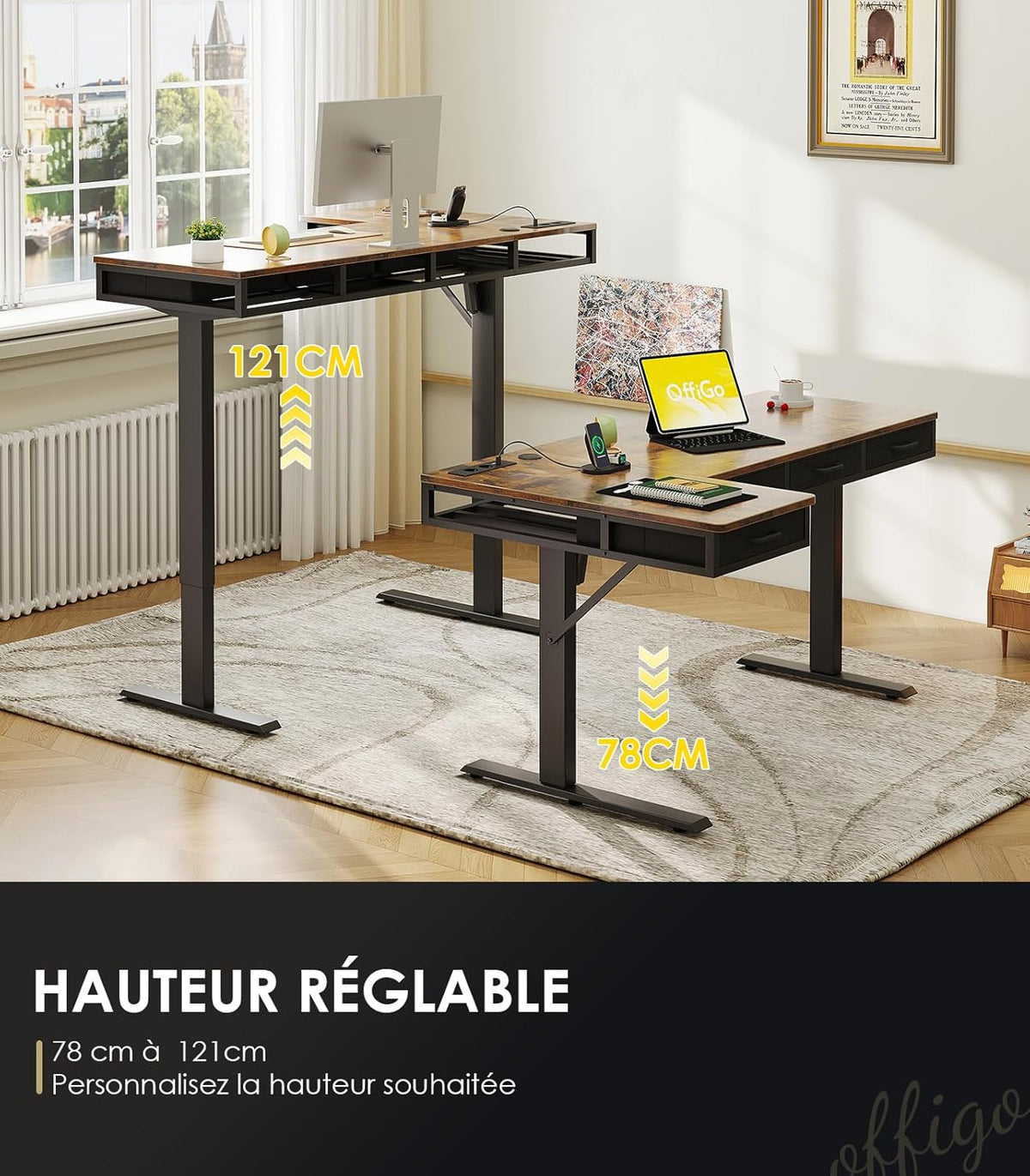 Zit Sta Bureau – Elektrisch Bureau – Hoekbureau – Verstelbaar Bureau – Gaming Bureau – 160x80 cm – 4 Laden – Stopcontact & USB