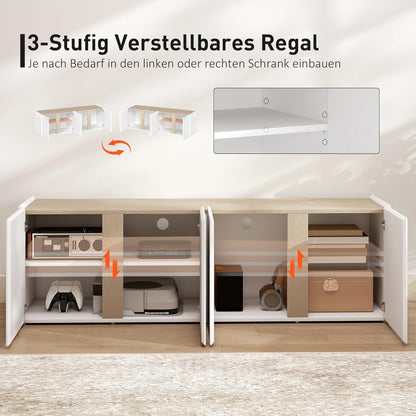 HOMCOM TV Schrank TV Board mit 4 Soft-Close-Türen Hochglanz TV Lowboard für Fernseher bis zu 65 Zoll mit Verstellbaren Ablagen, Kabelmanagement Fernsehtisch für Wohnzimmer Weiß 135x38x45cm