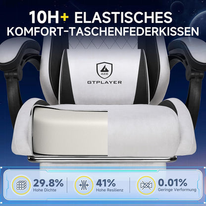 GTPLAYER Ergonomic Gaming Chair, Technical Fabric, with Lumbar Support, Computer Chair with Extended Backrest, Supports up to 150 kg, Grey - QUORE