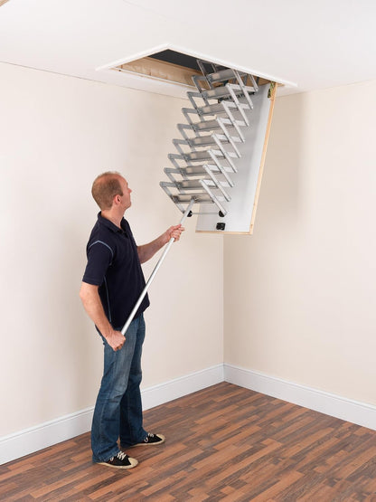Alufix 9-Tread Concertina Loft Ladders - Ideaal voor kleine zolderruimtes | Easy DIY Fit | Aluminium | Vloer tot plafond 2.19m-2.46m (7.2ft-8.1ft)