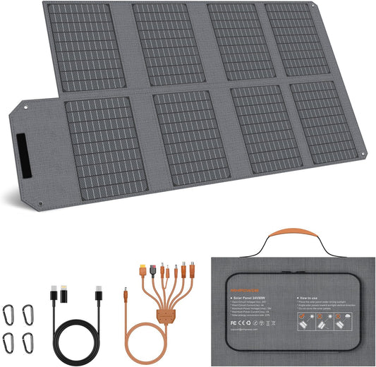 80 W draagbaar zonnepaneel, 19 V opvouwbare zonnelader met USB-C-, USB-A- en DC-uitgangen, IP65-waterdicht, voor draagbare krachtcentrale, iPhone, iPad, camping, wandelen, outdoor reizen