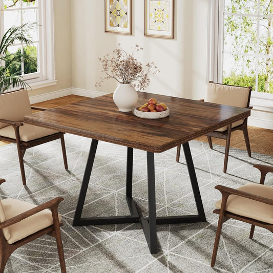Tribesigns Dining Table Kitchen Table for 4 People, Small Dining Room Table with Metal Base in Industrial Style, Wooden Table for Dining Room, Home, Table 80 x 80 cm, Brown