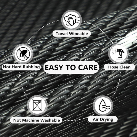 Buiten Vloerkleed - Buitenkleden - Buitentapijt - Opvouwbaar - UV-bestendig - Waterdicht - Buitenmatten - voor Buiten - Balkon - Strand - Picknick -Terras - Rechthoekig - 270 x 365 cm - Zwart